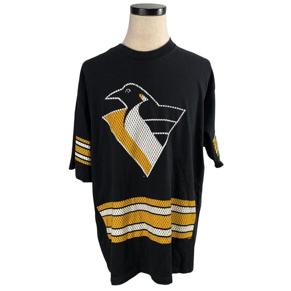 Vintage Pro Player Penguins NHL Eastern Conference Jersey XXL Black & Yellow 90s - Picture 1 of 9